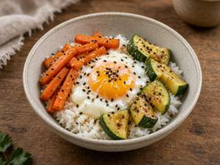 Bowl riz, légumes et œuf